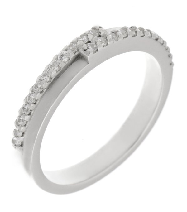Angel round brilliant cut diamond crossover style half eternity ring modern modernist platinum gold