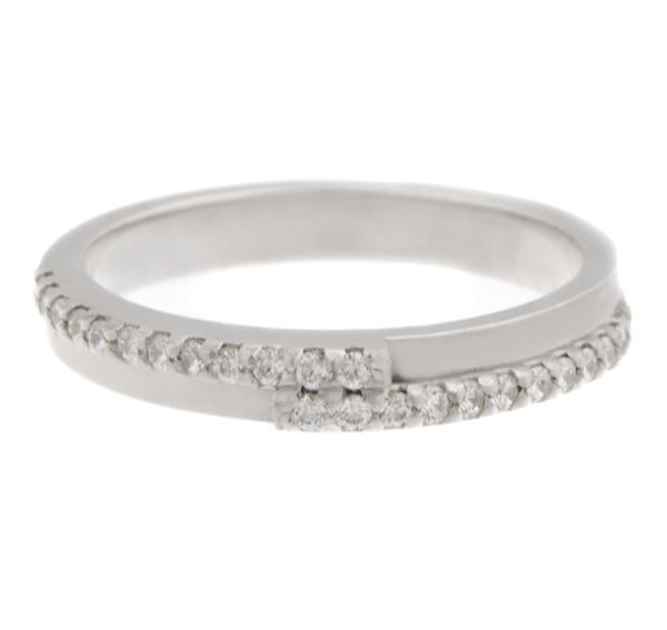 Angel round brilliant cut diamond crossover style half eternity ring modern modernist platinum gold