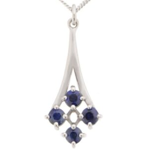 Round blue sapphire set drop elegant style pendant designer modern Deco pendant gold platinum chain