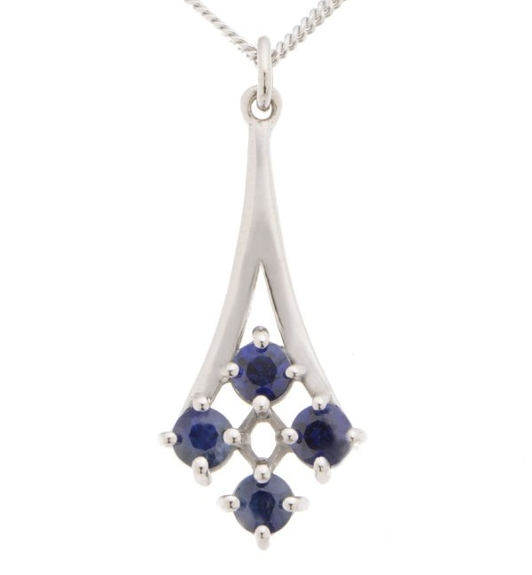 Round blue sapphire set drop elegant style pendant designer modern Deco pendant gold platinum chain