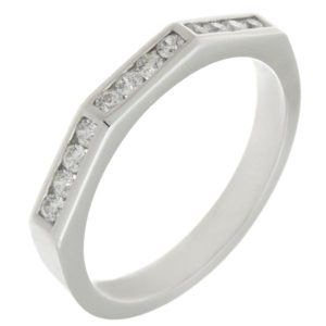 Hexagon angled Shaped channel set Round Brilliant Cut Diamond Half Eternity Ring modernist modern contemporary Platinum Gold