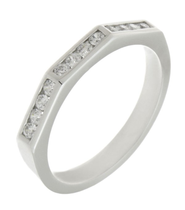 Hexagon angled Shaped channel set Round Brilliant Cut Diamond Half Eternity Ring modernist modern contemporary Platinum Gold