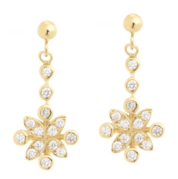 Classic Art deco drop style earrings grain set round brilliant cut diamonds flower petal cluster design platinum gold