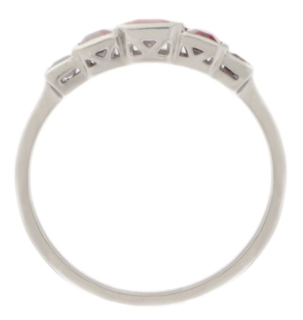 classic Art Deco style half eternity Ruby ring emerald cut octagon & baguette cut rubies rubover 5 five stone designer platinum gold