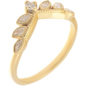 A vintage style wishbone shaped eternity ring set marquise diamonds & Round Diamond millgrain design Platinum Gold