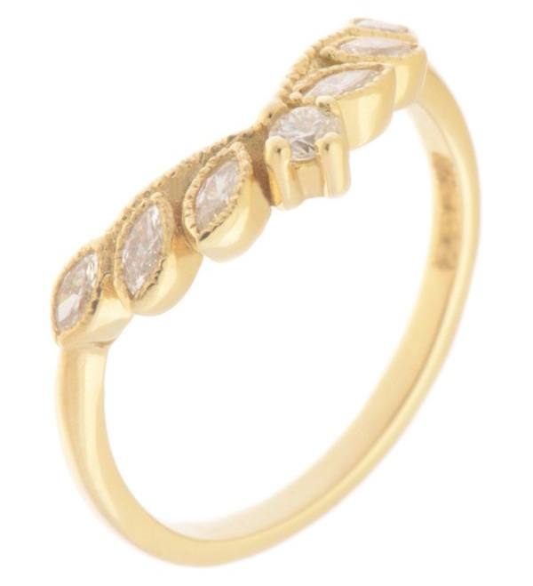 A vintage style wishbone shaped eternity ring set marquise diamonds & Round Diamond millgrain design Platinum Gold