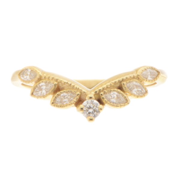 A vintage style wishbone shaped eternity ring set marquise diamonds & Round Diamond millgrain design Platinum Gold