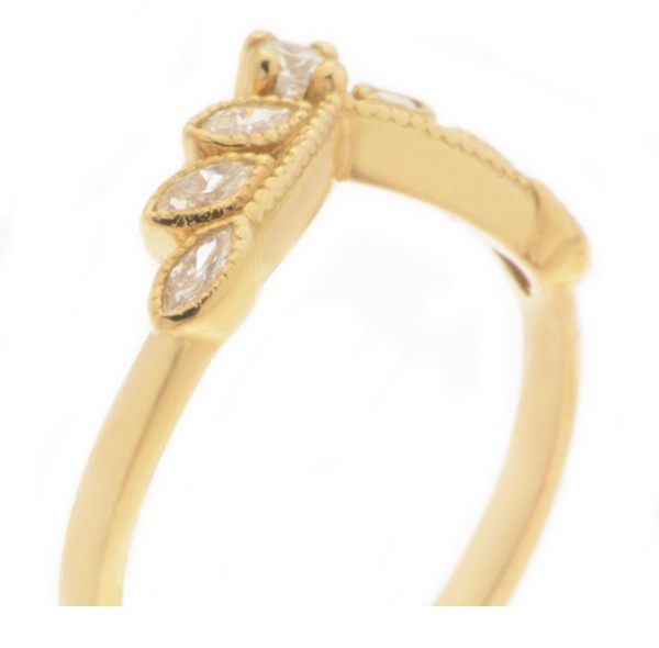 A vintage style wishbone shaped eternity ring set marquise diamonds & Round Diamond millgrain design Platinum Gold