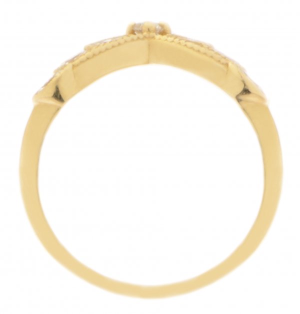 A vintage style wishbone shaped eternity ring set marquise diamonds & Round Diamond millgrain design Platinum Gold