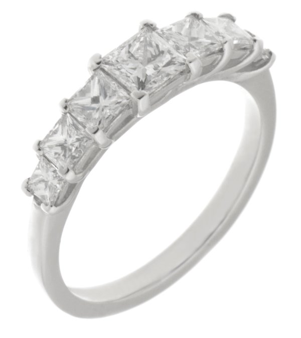 1920's art deco style seven stone graduated Princess cut Diamond half eternity ring Platinum Gold