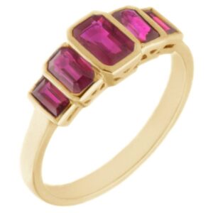 classic Art Deco style half eternity Ruby ring emerald cut octagon & baguette cut rubies rubover 5 five stone designer platinum gold