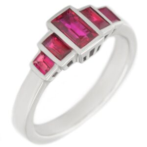 classic Art Deco style half eternity Ruby ring baguette cut rubies rubover 5 five stone designer platinum gold