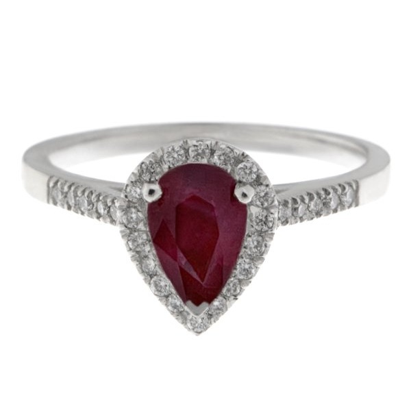 Vintage style classic pear shape Ruby & round diamond claw halo cluster engagement ring gold platinum