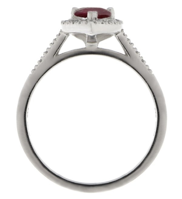 Vintage style classic pear shape Ruby & round diamond claw halo cluster engagement ring gold platinum