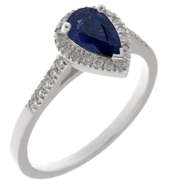 Vintage style classic pear shape blue sapphire & round diamond claw halo cluster engagement ring gold platinum
