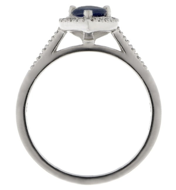 Vintage style classic pear shape blue sapphire & round diamond claw halo cluster engagement ring gold platinum