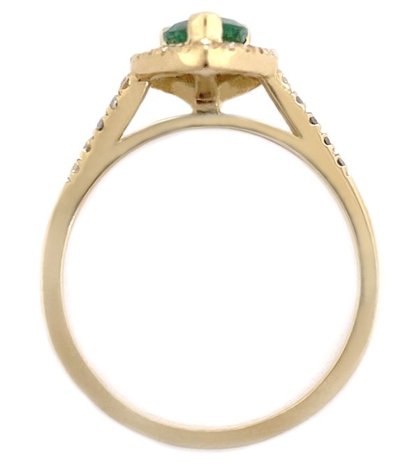 Vintage style classic pear shape green emerald & round diamond claw halo cluster engagement ring gold platinum