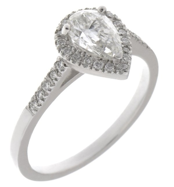 Vintage style classic pear shape cut Diamond & round diamond claw halo cluster engagement ring gold platinum