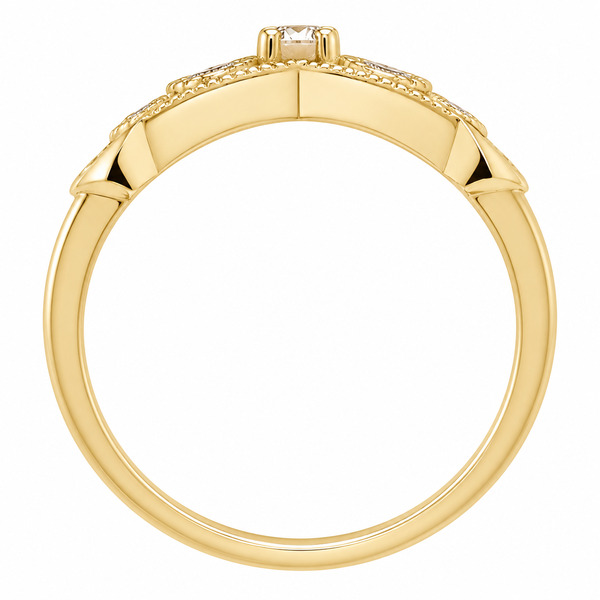 A vintage style wishbone shaped floral petal eternity ring set Round Diamonds millgrain design Platinum Gold