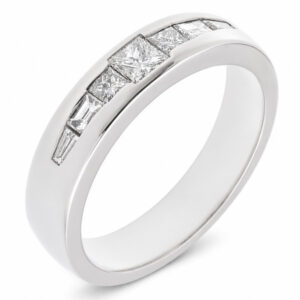 Classic 1920's Art Deco style half eternity style ring princess cut diamond baguette diamonds platinum gold