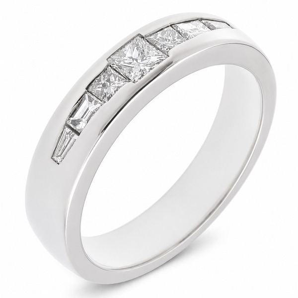 Classic 1920's Art Deco style half eternity style ring princess cut diamond baguette diamonds platinum gold
