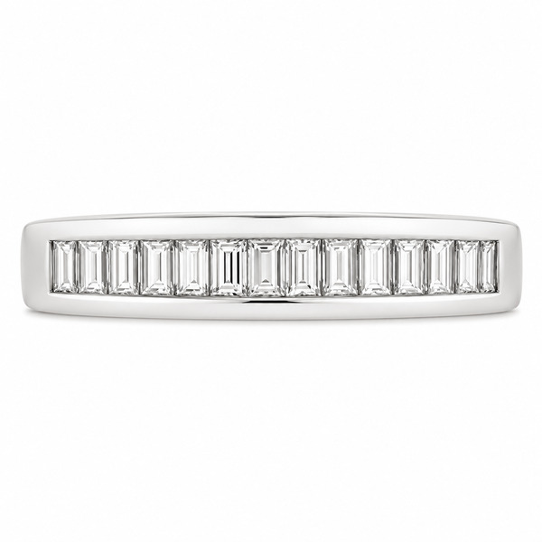 Classic baguette cut diamond channel set half eternity ring wedding band diamonds platinum gold