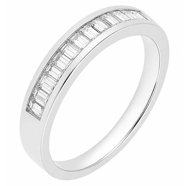 Classic baguette cut diamond channel set half eternity ring wedding band diamonds platinum gold
