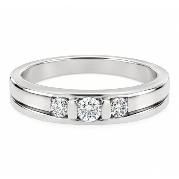 Modernist Art Deco style bar set round brilliant cut diamond trilogy ring modern contemporary Platinum Gold