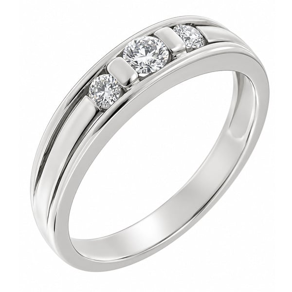 Modernist Art Deco style bar set round brilliant cut diamond trilogy ring modern contemporary Platinum Gold