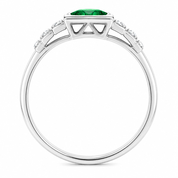 classic 1920's art deco style engagement ring round green Emerald diamond square diamonds stepped platinum gold