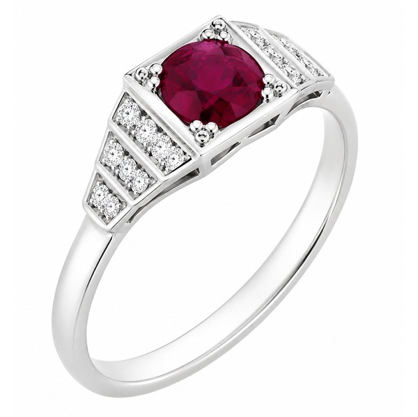 classic 1920's art deco style engagement ring round Ruby diamond square diamonds stepped platinum gold