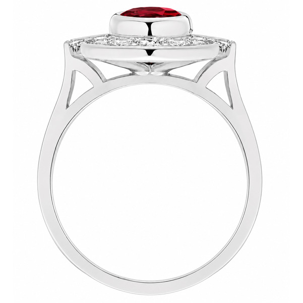 Classic 1920's 1930's Art Deco style cluster design ring round Ruby baguette diamond halo platinum gold