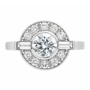 Classic 1920's 1930's Art Deco style cluster design ring round diamond baguette diamonds halo platinum gold