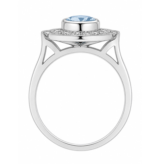 Classic 1920's 1930's Art Deco style cluster design ring round aqua aquamarine baguette diamonds halo platinum gold
