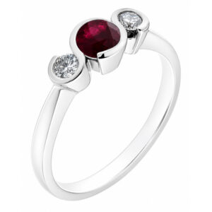 modern contemporary design rubover trilogy style ring ruby round brilliant cut diamonds platinum gold