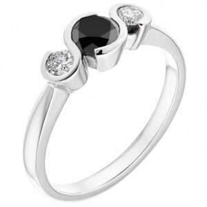 modern modernist contemporary design rubover trilogy style ring black round brilliant cut diamonds platinum gold