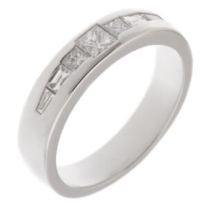 Classic 1920's Art Deco style half eternity style ring princess cut diamond baguette diamonds platinum gold