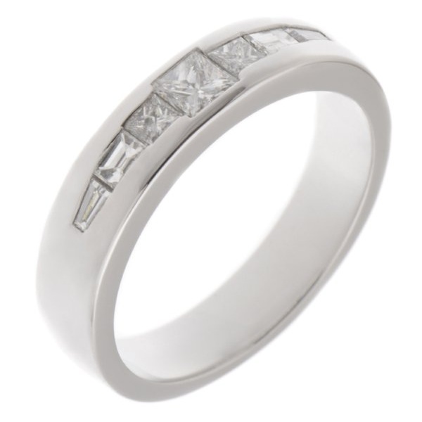 Classic 1920's Art Deco style half eternity style ring princess cut diamond baguette diamonds platinum gold