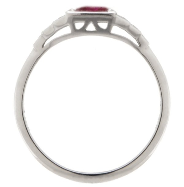 classic 1920's art deco style engagement ring round Ruby diamond square diamonds stepped platinum gold