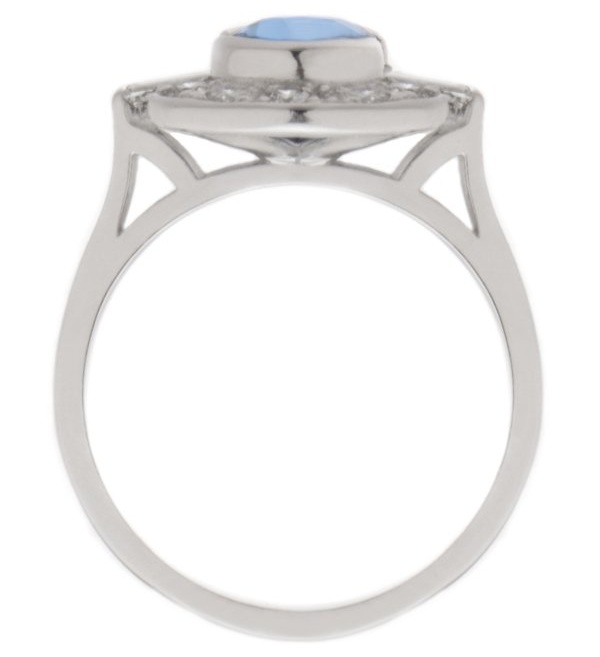 Classic 1920's 1930's Art Deco style cluster design ring round aqua aquamarine baguette diamonds halo platinum gold