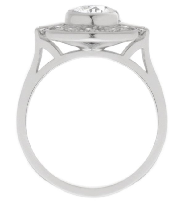 Classic 1920's 1930's Art Deco style cluster design ring round diamond baguette diamonds halo platinum gold