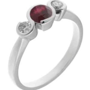 modern contemporary design rubover trilogy style ring ruby round brilliant cut diamonds platinum gold
