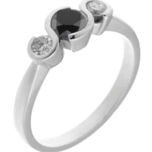 modern design rubover trilogy style ring black round brilliant cut diamonds platinum gold