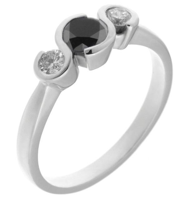 modern design rubover trilogy style ring black round brilliant cut diamonds platinum gold