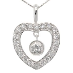 Heart shaped pendant round brilliant cut diamonds solitaire hanging diamond halo bail loop chain white Gold