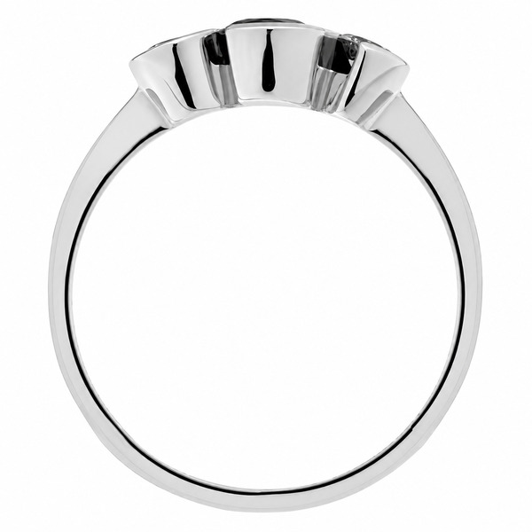 modern modernist contemporary design rubover trilogy style ring black round brilliant cut diamonds platinum gold