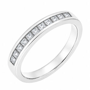 classic diamond half eternity ring channel set princess square cut 0.05ct diamonds 2.5mm width platinum gold