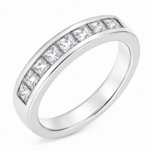 classic diamond half eternity ring channel set princess square cut 0.10ct diamonds 4mm width platinum gold