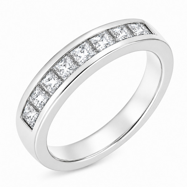 classic diamond half eternity ring channel set princess square cut 0.10ct diamonds 4mm width platinum gold