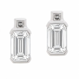 Art Deco style octagon step Emerald & carre Cut shape natural stud Diamond Earrings platinum gold